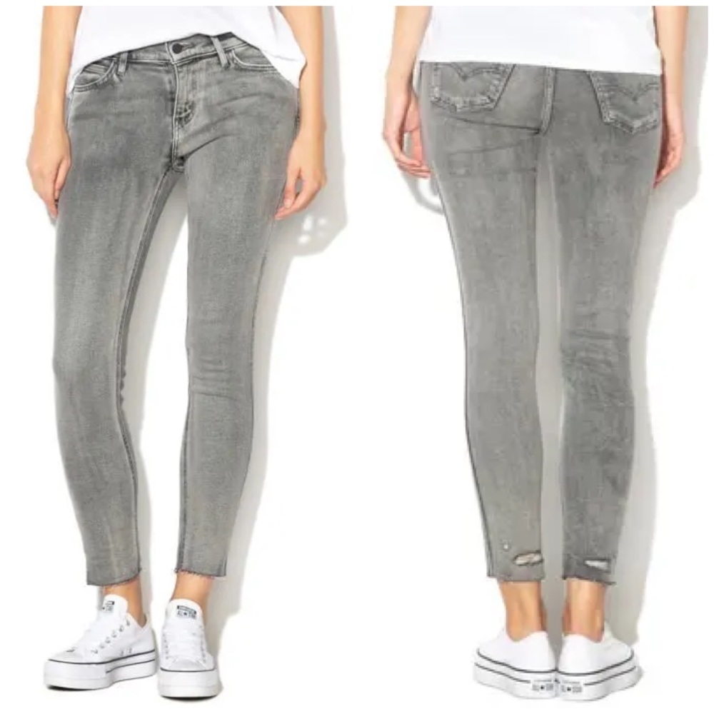 LEVIS Line 8 Washed Black Raw Hem Skinny Jeans